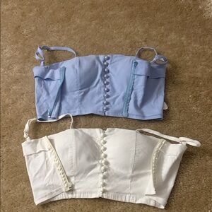 Blue and White Buttoned Crop Tops